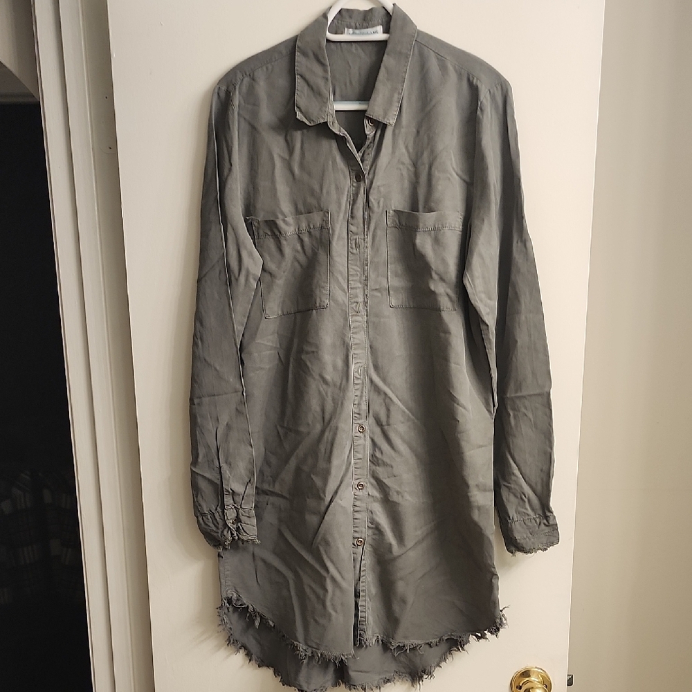 Olive Green Button-Up Shirt Dress